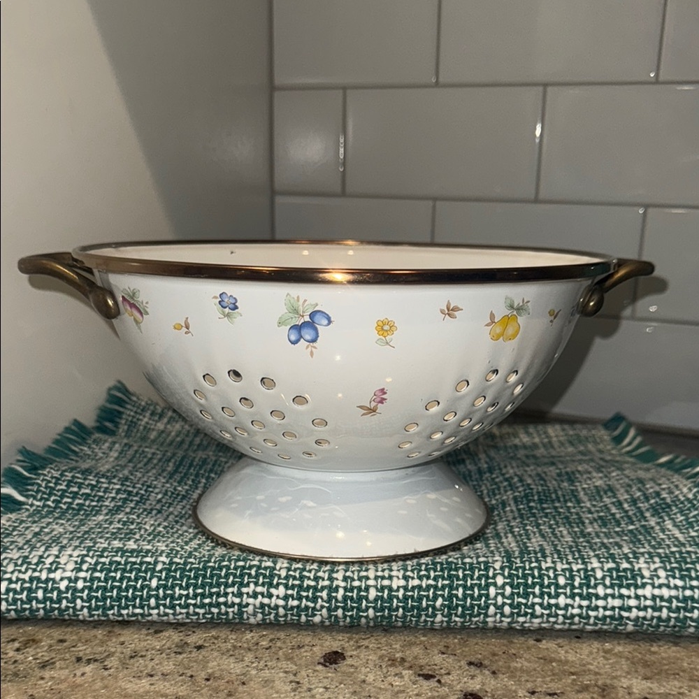 Floral White Colander with Accents